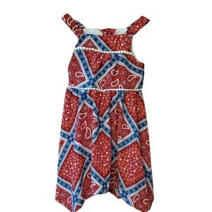 Goodlad Girls 3T Red and Blue Paisley Bandana‎ Handkerchief Hem Sleeveless Dress